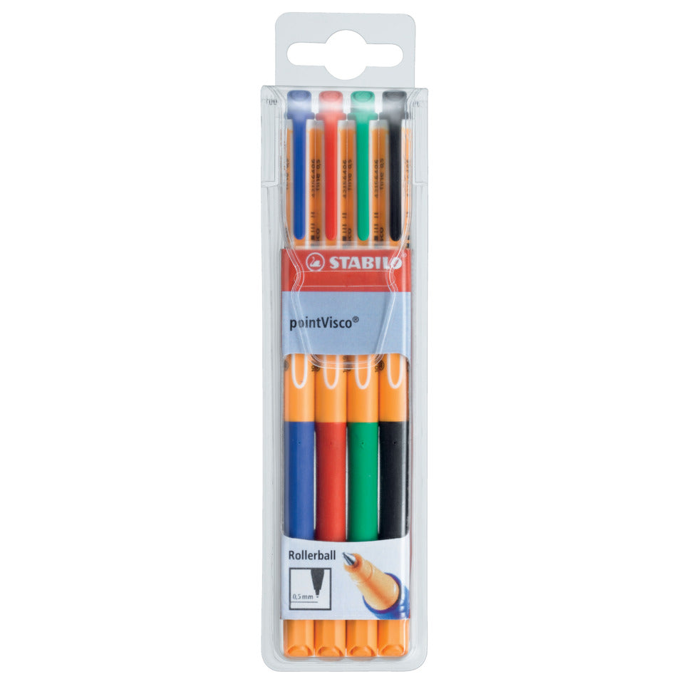 Gelschreiber pointVisco® Etui, 0,5 mm, sortiert, Etui mit 4 Stiften STABILO 1099/4 STABILO 1099/4 sortiert