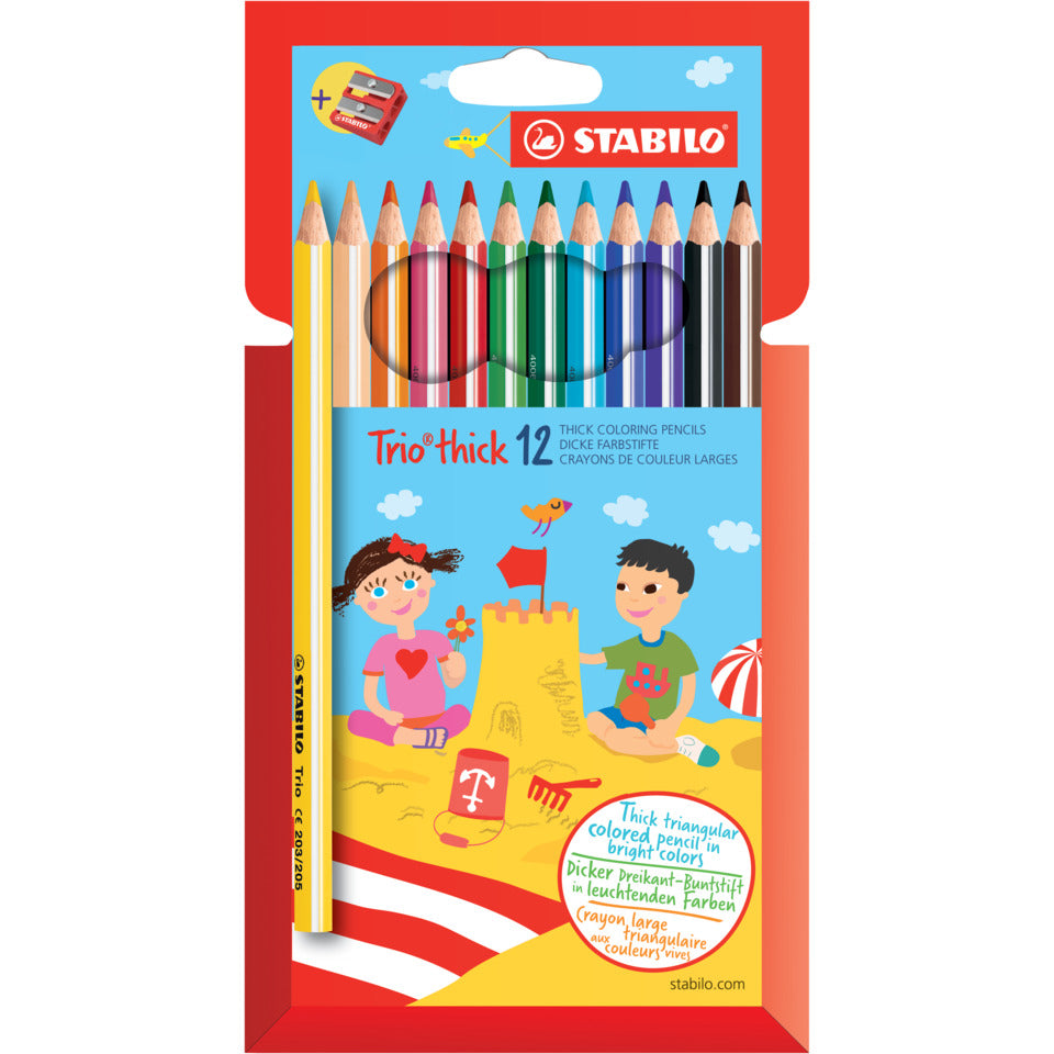 Farbstift Trio®, dick, Kartonetui mit 12 Stiften und 1 Spitzer STABILO 203/2-12 STABILO TRIO 203/2-12 mit Spitzer