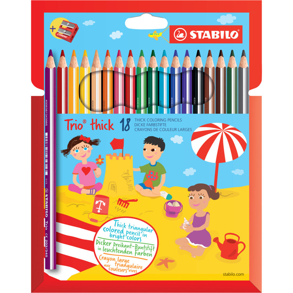 Farbstift Trio®, dick, Kartonetui mit 18 Stiften und 1 Spitzer STABILO 203/2-18 STABILO 203/2-18 mit Spitzer