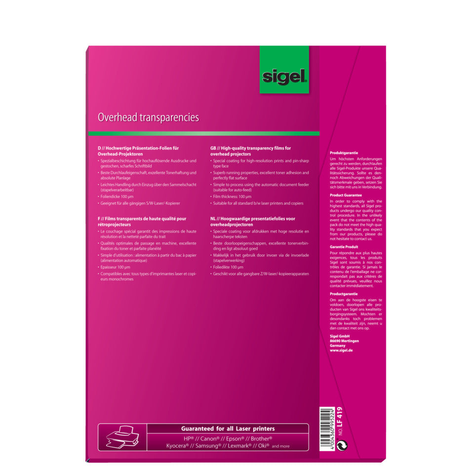 S/W-Kopier-Folie, A4, 100 Blatt SIGEL LF419 SIGEL LF419 100BL