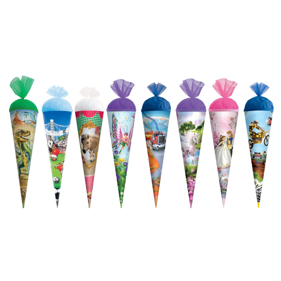 Schultüte, Sortiment 2, 35cm, rund, Tüllverschluss ROTH 6735981 ROTH 6735981 Tüllverschl.