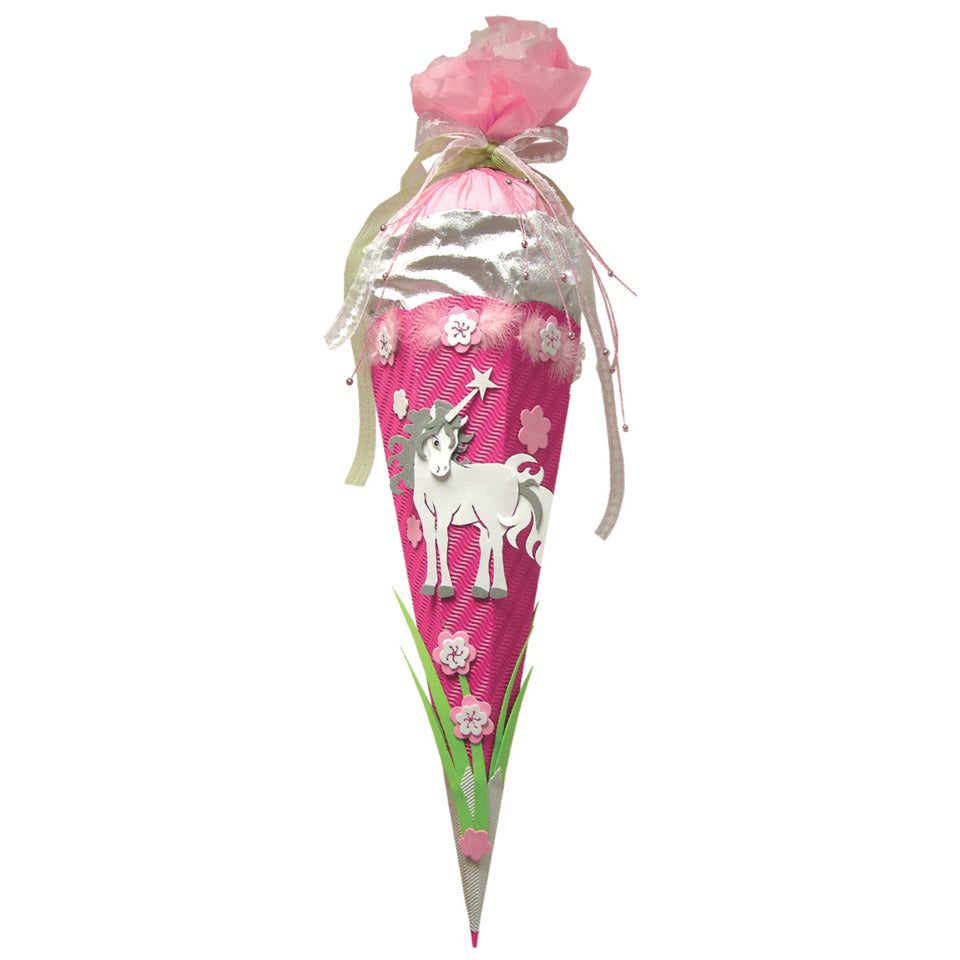 Schultüte, Bastelset Einhorn, 68cm, 6-eckig, Kreppverschluss ROTH 658014 ROTH 658014 Bastelset Kreppv.