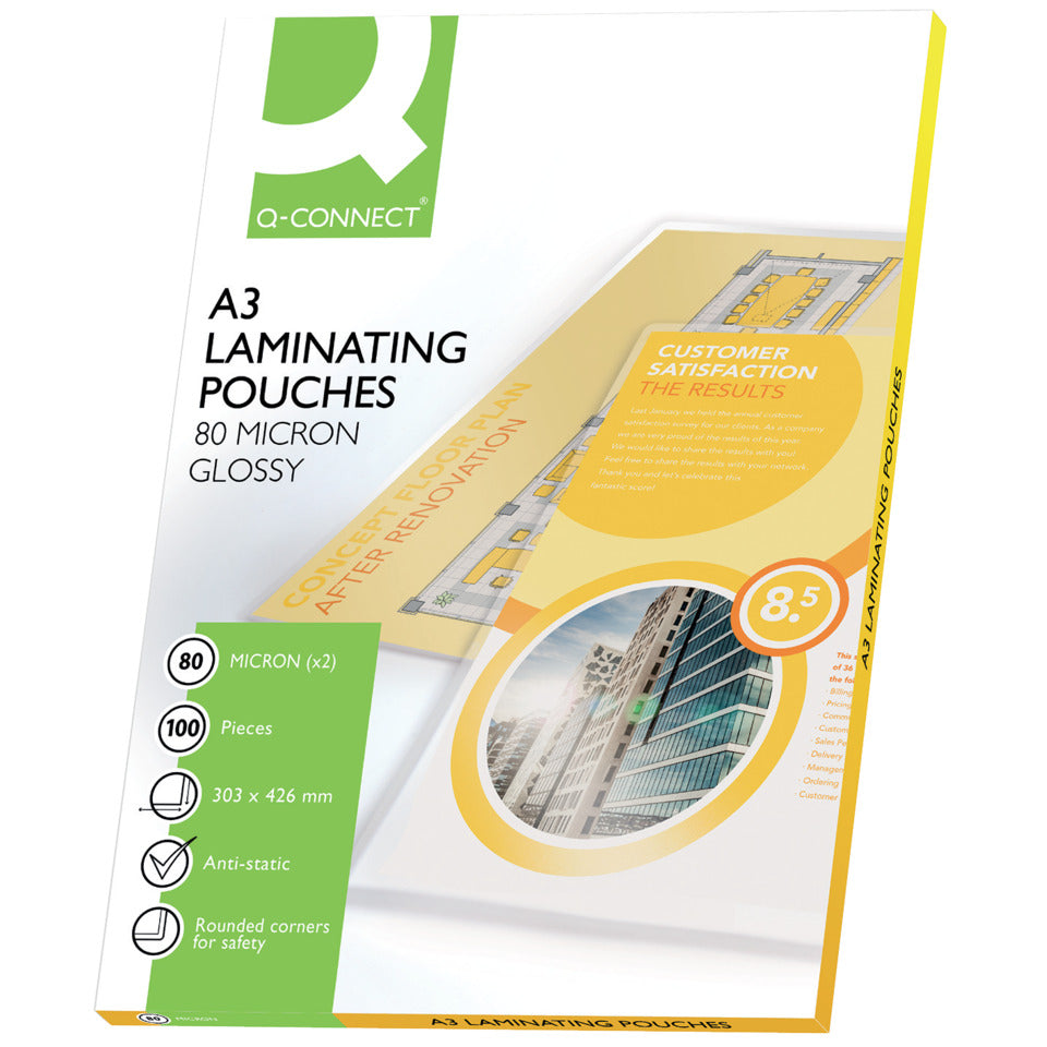 Laminierhülle, A3, 2 x 80 µm, glänzend, 100 Stück Q-CONNECT KF04122