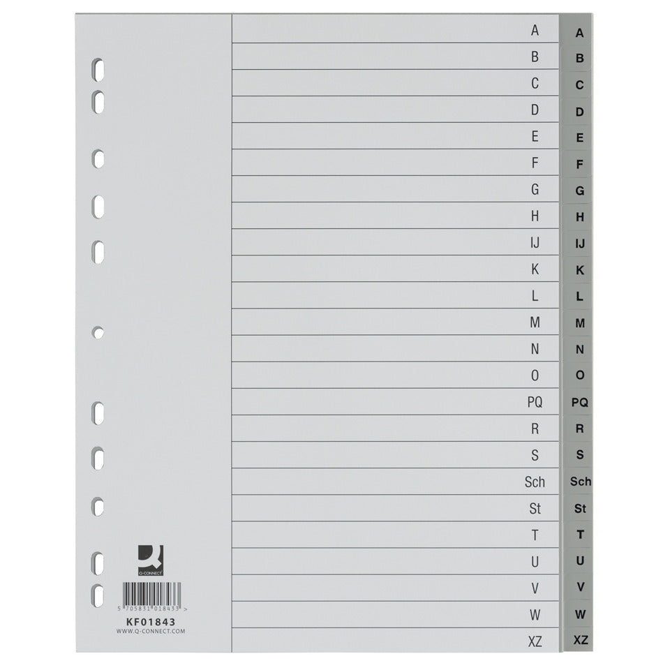 Register A-Z, A4, Plastik, grau - Q-CONNECT KF01843 Q-CONNECT KF01843 überbreit