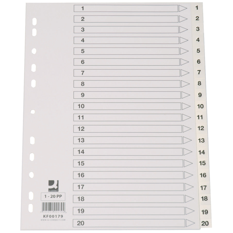 Register 1-20, A4, Plastik, weiß - Q-CONNECT KF00179 Q-CONNECT KF00179 20tlg. + Deckblatt