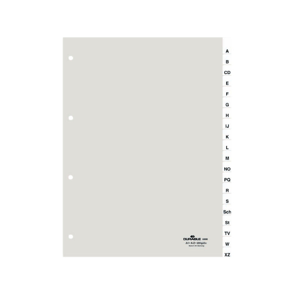 Register, Hartfolie, A - Z, transparent, DIN A4, 225 x 297 mm, 20 Blatt DURABLE 6800 19 DURABLE 6800 19 20 tlg,