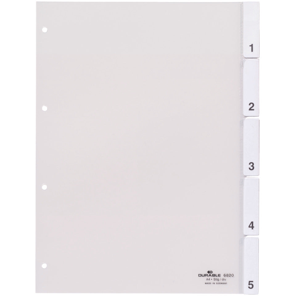 Register, Hartfolie, blanko, transparent, DIN A4, 210/225 x 297 mm, 5 Blatt DURABLE 6820 19 DURABLE 6820 19 5 tlg,