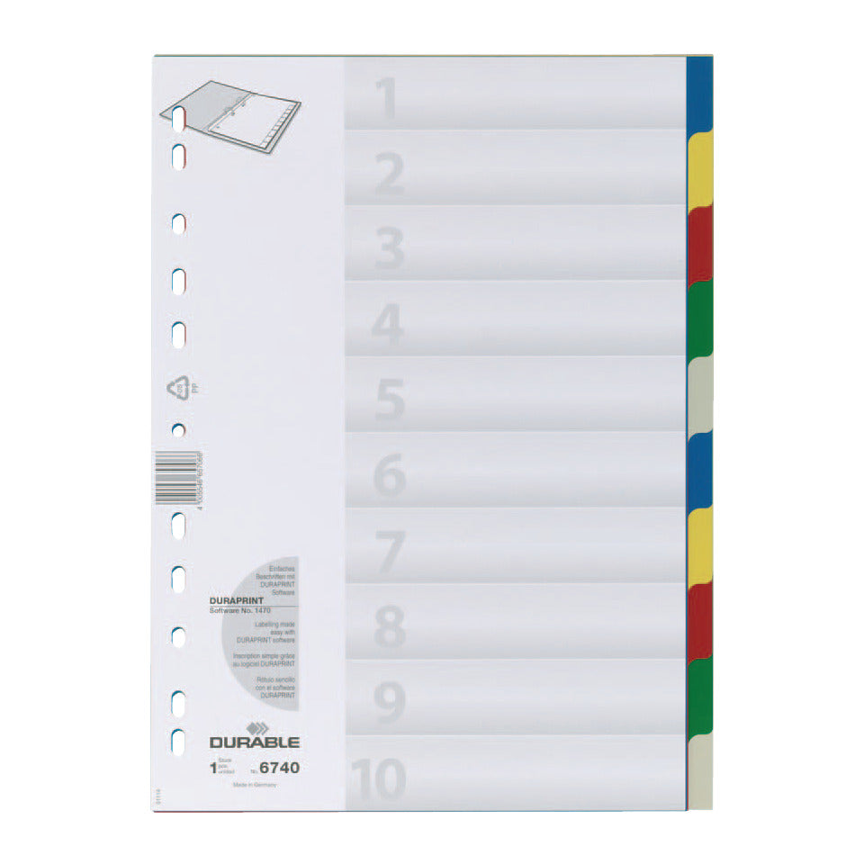 Register, PP, blanko, farbiger Verlauf, DIN A4, 210/220 x 297 mm, 10 Blatt DURABLE 6740 27 DURABLE 6740 27 farbige Taben