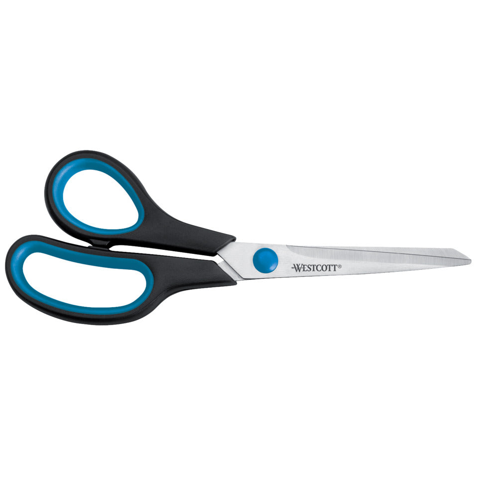 Universalschere Easy Grip, Linkshand, rostfrei, gebogen, asymmetrisch,blau/schwarz, 21 cm WESTCOTT E-30282 00 WESTCOTT E-3028200 Soft Grip