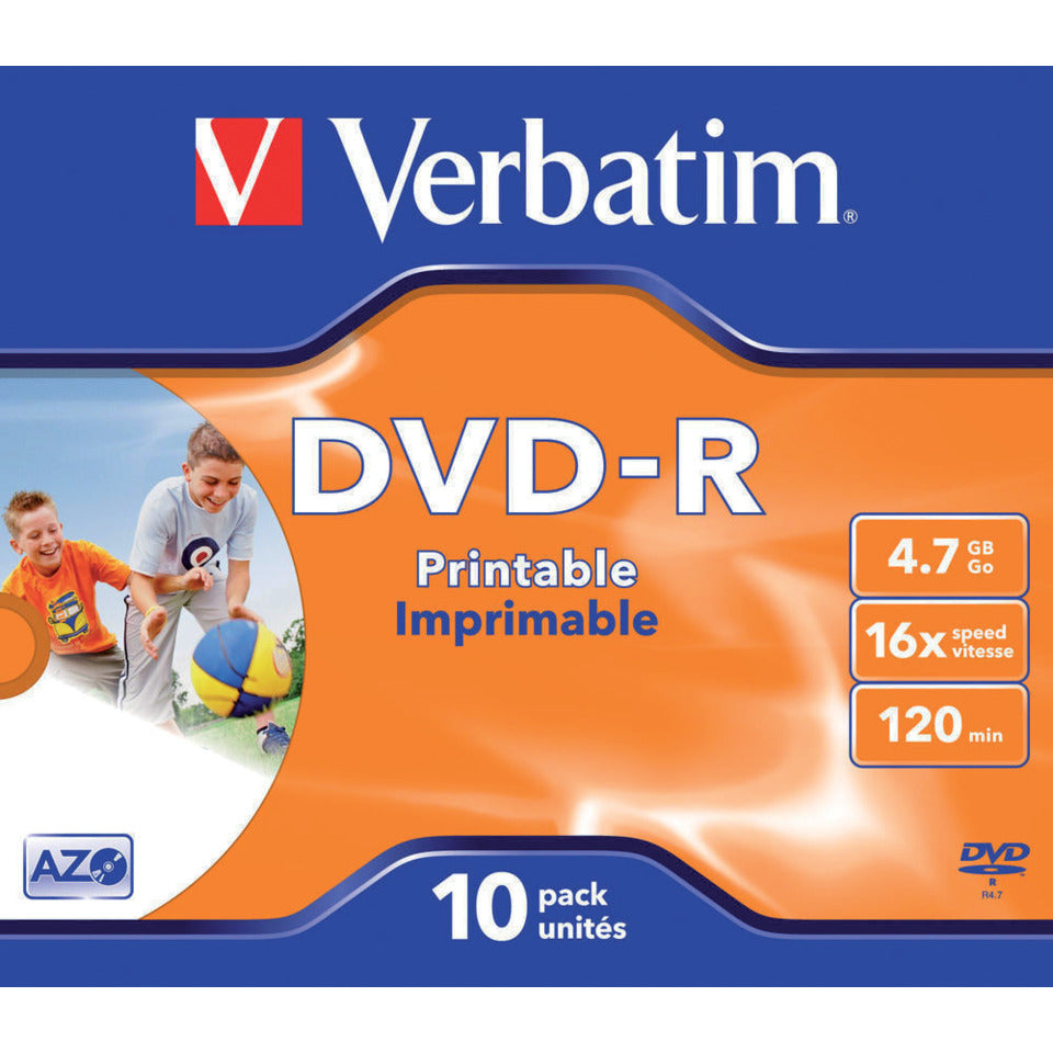 DVD-R Jewelcase printable, 4,7Gb, 120 Minuten, 10 Stück VERBATIM VER43521 VERBATIM VER43521 4,7Gb 120Min