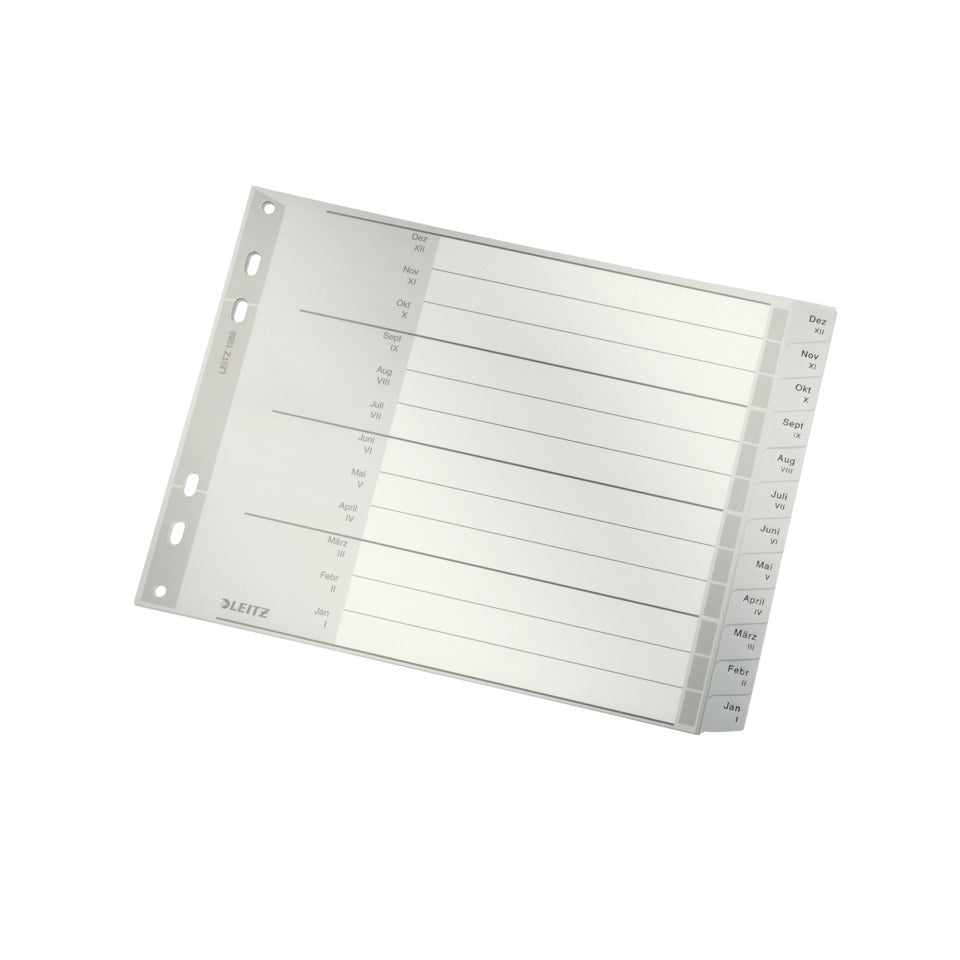Plastikregister Dez-Jan, A4, PP, 12 Blatt, grau LEITZ 1288-00-85 LEITZ 12880085 Plastik 1/2 Höh