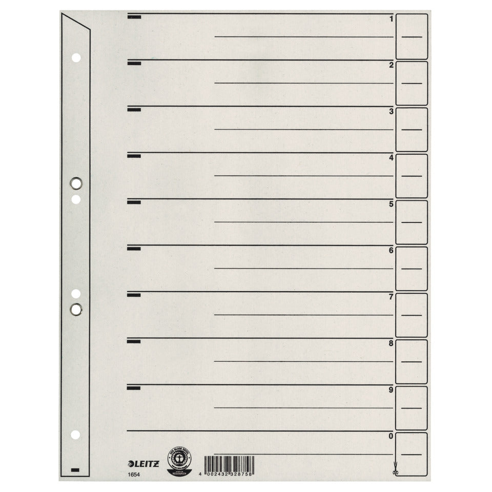 Trennblatt, A4, Karton, Überbreite, geöst, grau, 100 Stück LEITZ 1654-00-85 LEITZ 1654-00-85 100ST