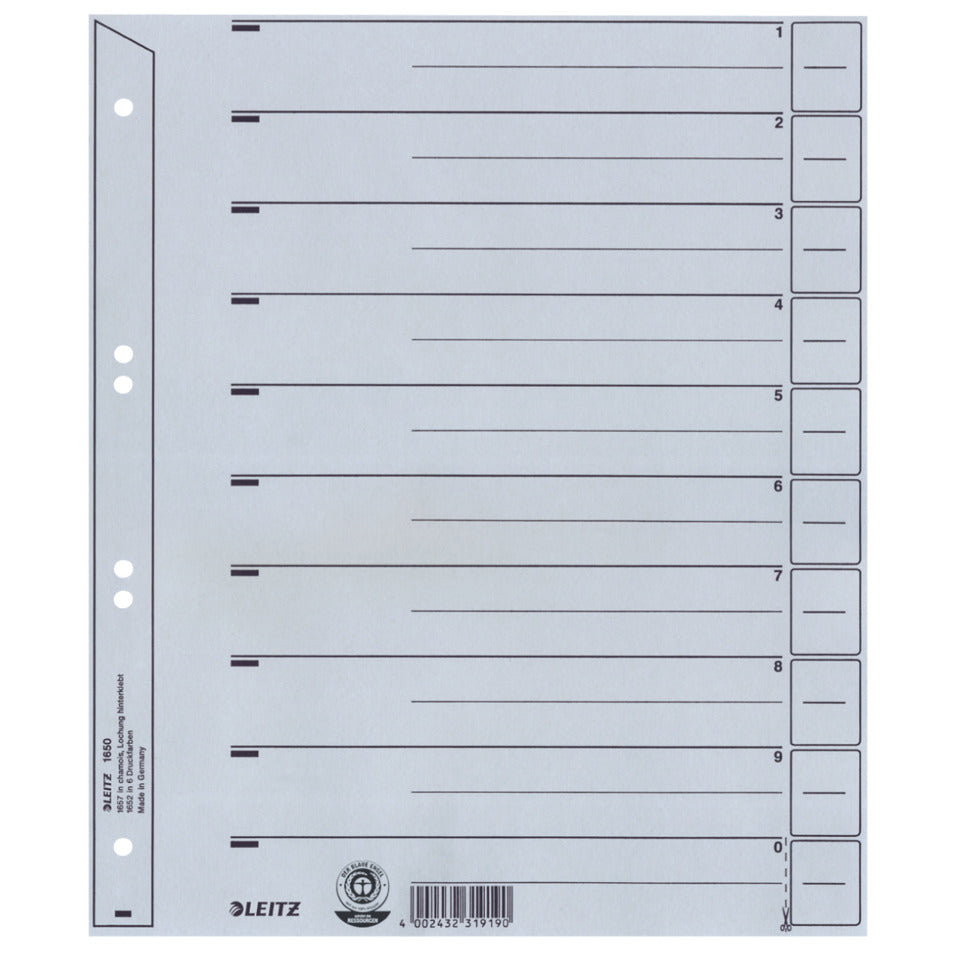 Trennblatt, A4, Karton, Überbreite, grau, 100 Stück LEITZ 1650-00-85 LEITZ 1650-00-85 100ST ungeöst