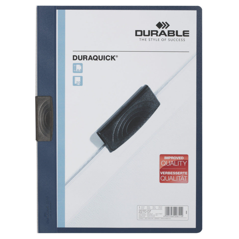 Klemm-Mappe DURAQUICK®, Weich-/Hartfolie, 20 Blatt, transparent/dunkelblau DURABLE 2270 07 DURABLE 2270 07 Plastik