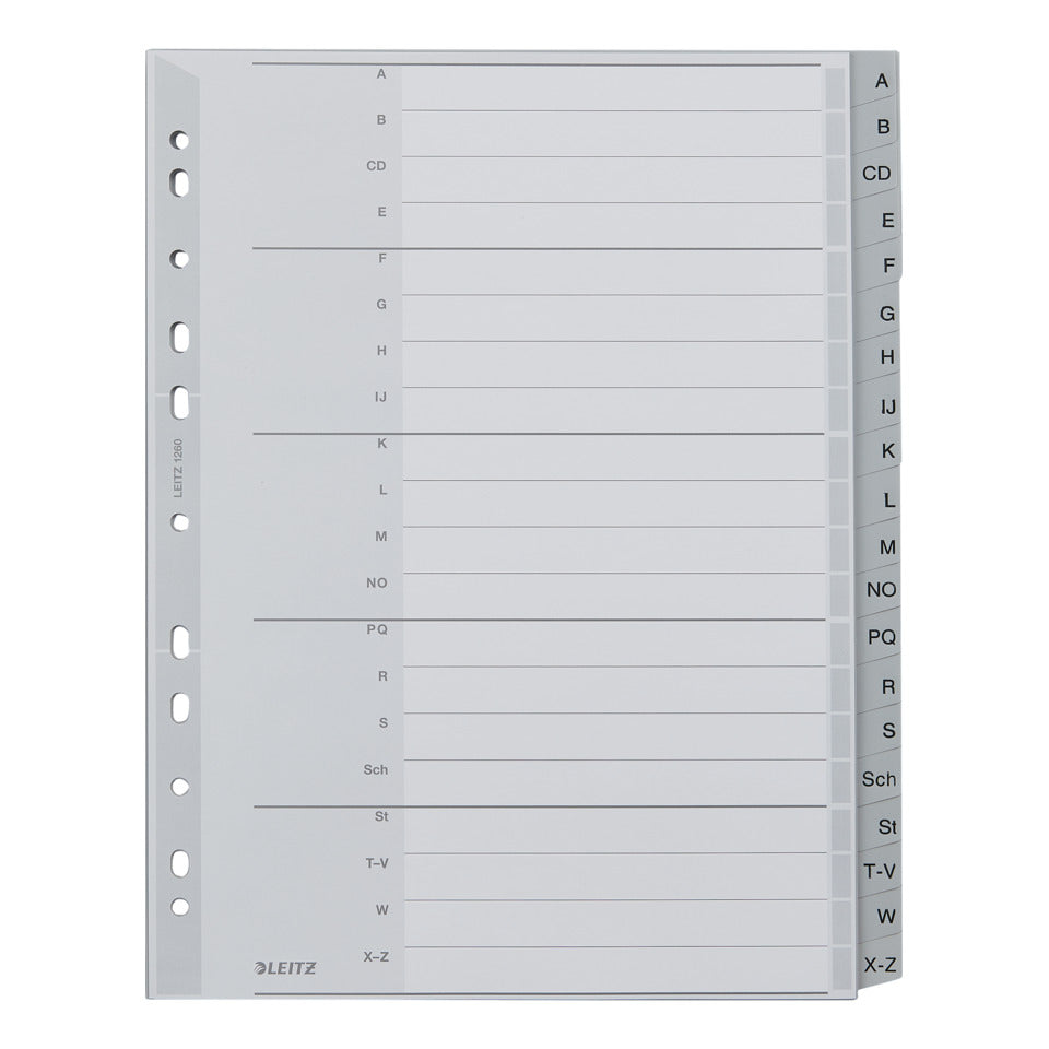 Plastikregister A-Z, A4, PP, 20 Blatt, grau LEITZ 1260-00-00 LEITZ 1260-00-00 Plast. überbr