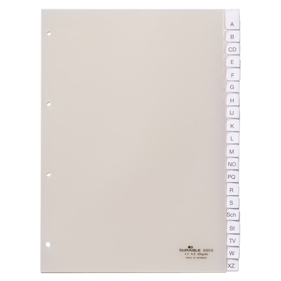 Register, Hartfolie, A - Z, transparent, DIN A4, 225 x 297 mm, 20 Blatt DURABLE 6800 19 DURABLE 6800 19 20 tlg,