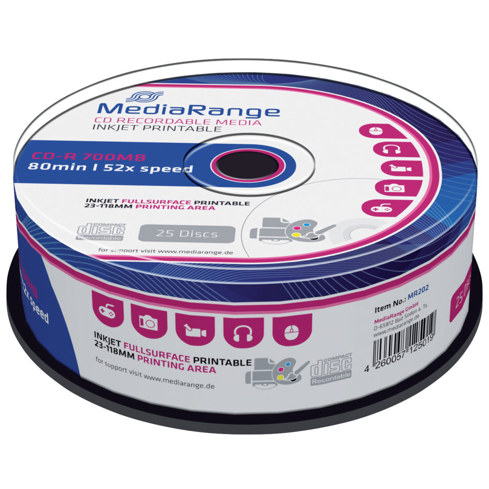CD-R 25er Spindel print.   700Mb80min MEDIARANGE MR202 MEDIARANGE MR202 700Mb80min