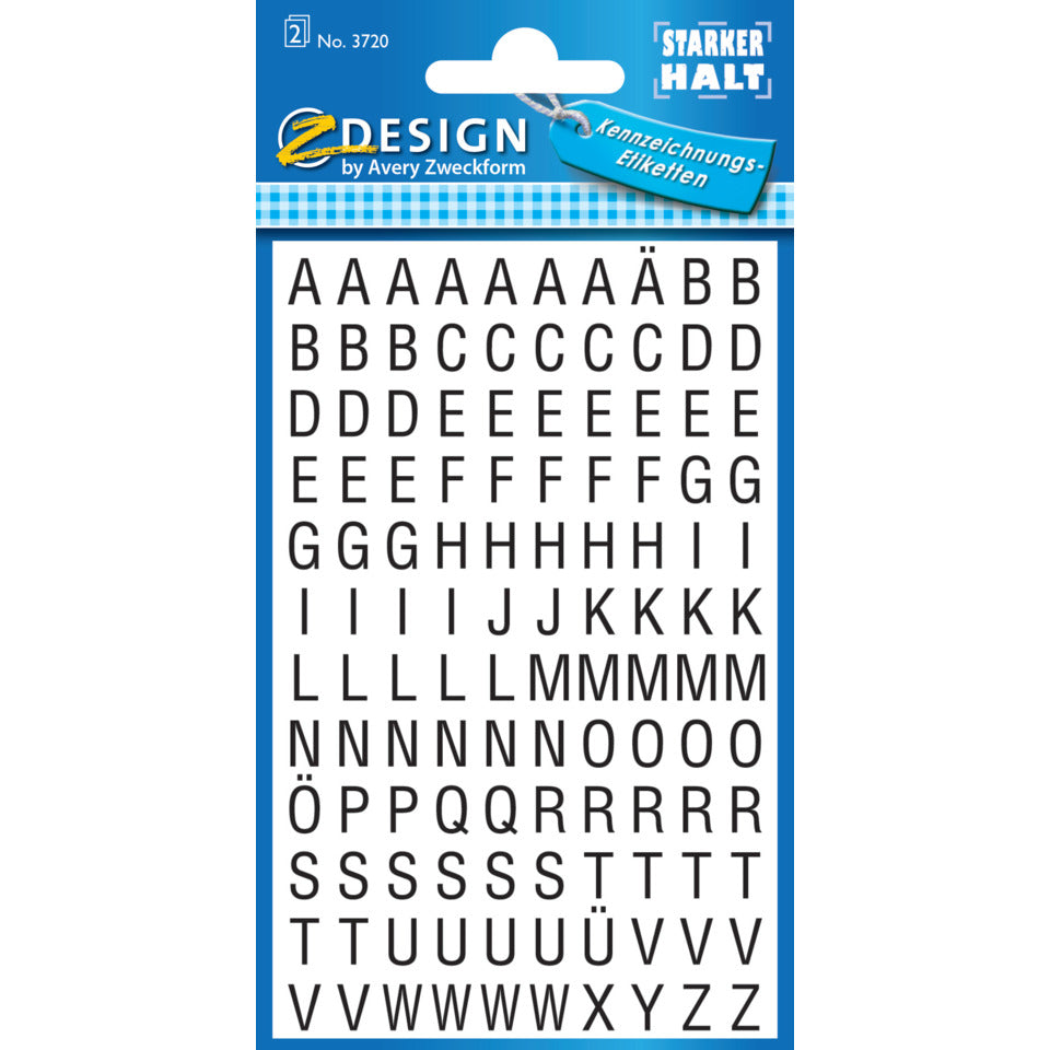Buchstabenetiketten A-Z, 120 Stück, schwarz AVERY ZWECKFORM 3720 ZWECKFORM 3720 6,5 mm Druckschrift