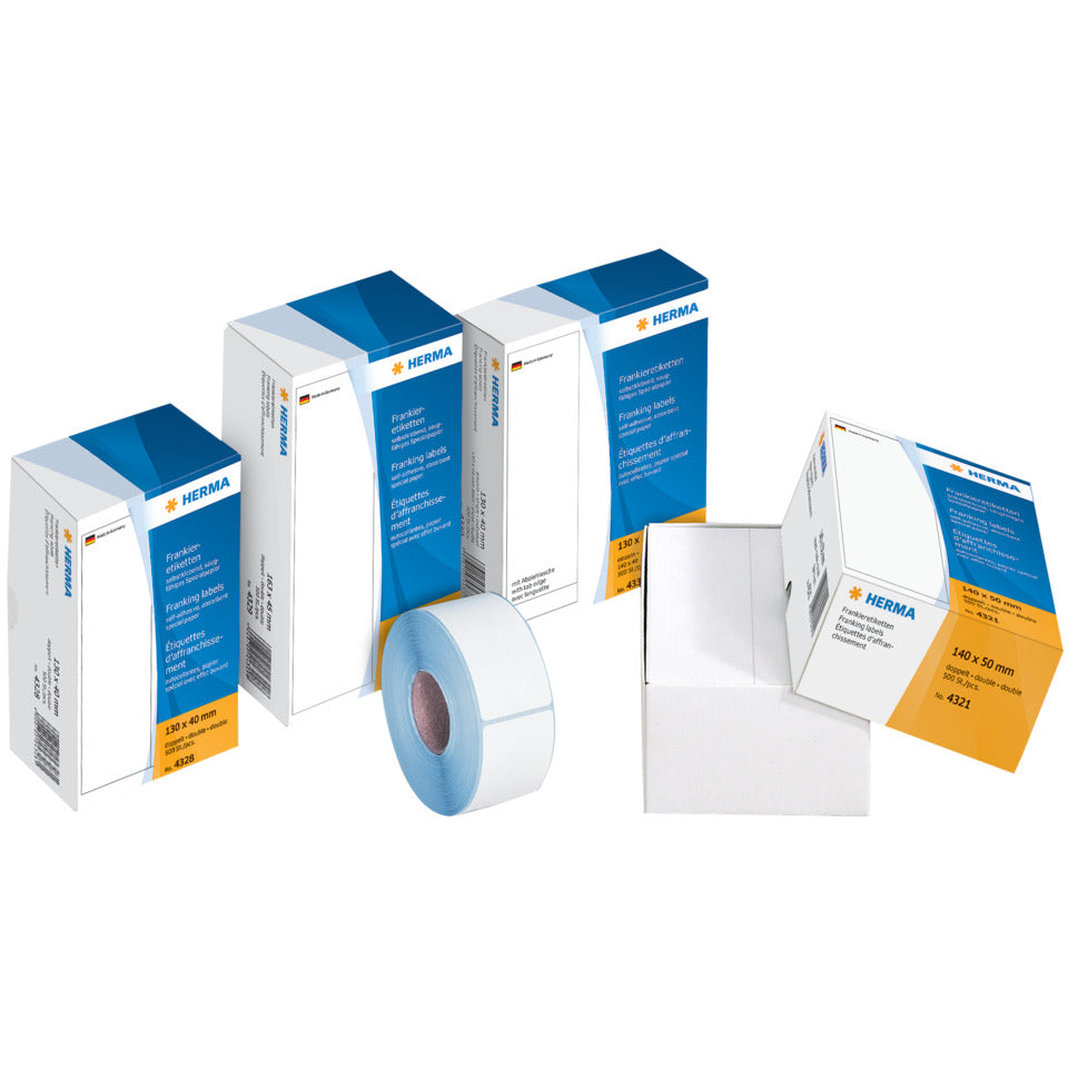 Frankieretiketten doppelt permanent, 140x50mm, 500 Stück, weiß HERMA 4321 HERMA 4321 doppelt permanent haftend