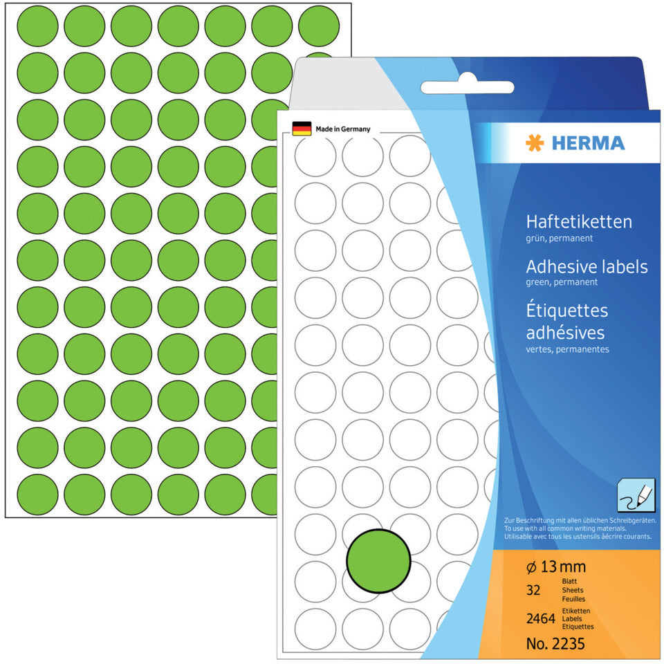 Etiketten permanent, Ø13mm, 2464 Stück, grün HERMA 2235 HERMA 2235 Farbpunkte