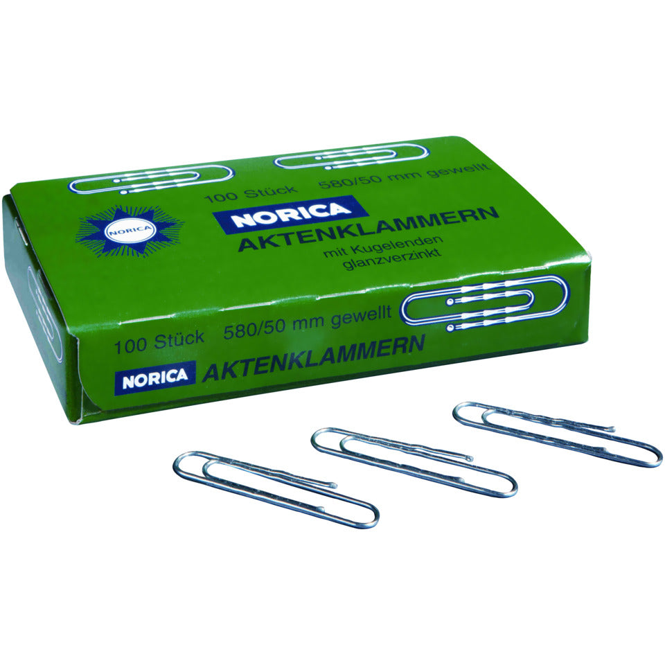 Büroklammer 50mm Norica, Kugelenden, gewellt, 100 Stück NORICA 2261 NORICA 2261 Kugelende gew. 100ST