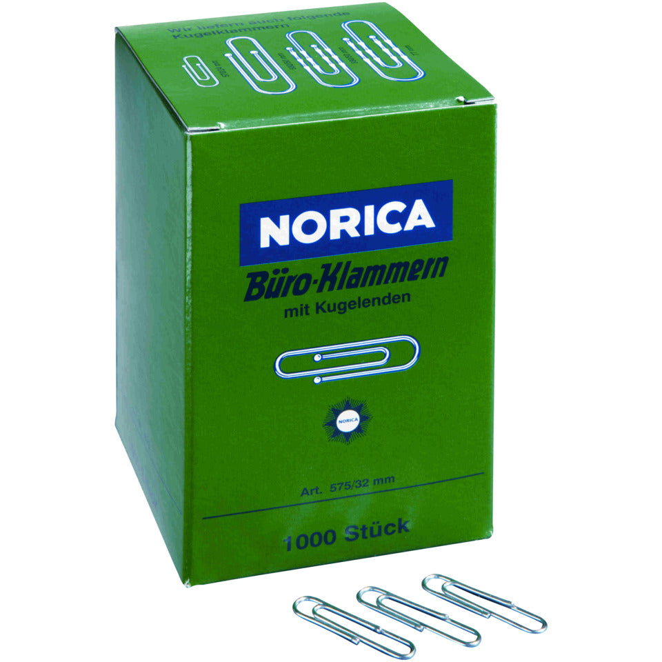 Büroklammern 32mm verz rund   Kugelende 1000 Stück NORICA 2220 NORICA 2220 Kugelende 1000ST