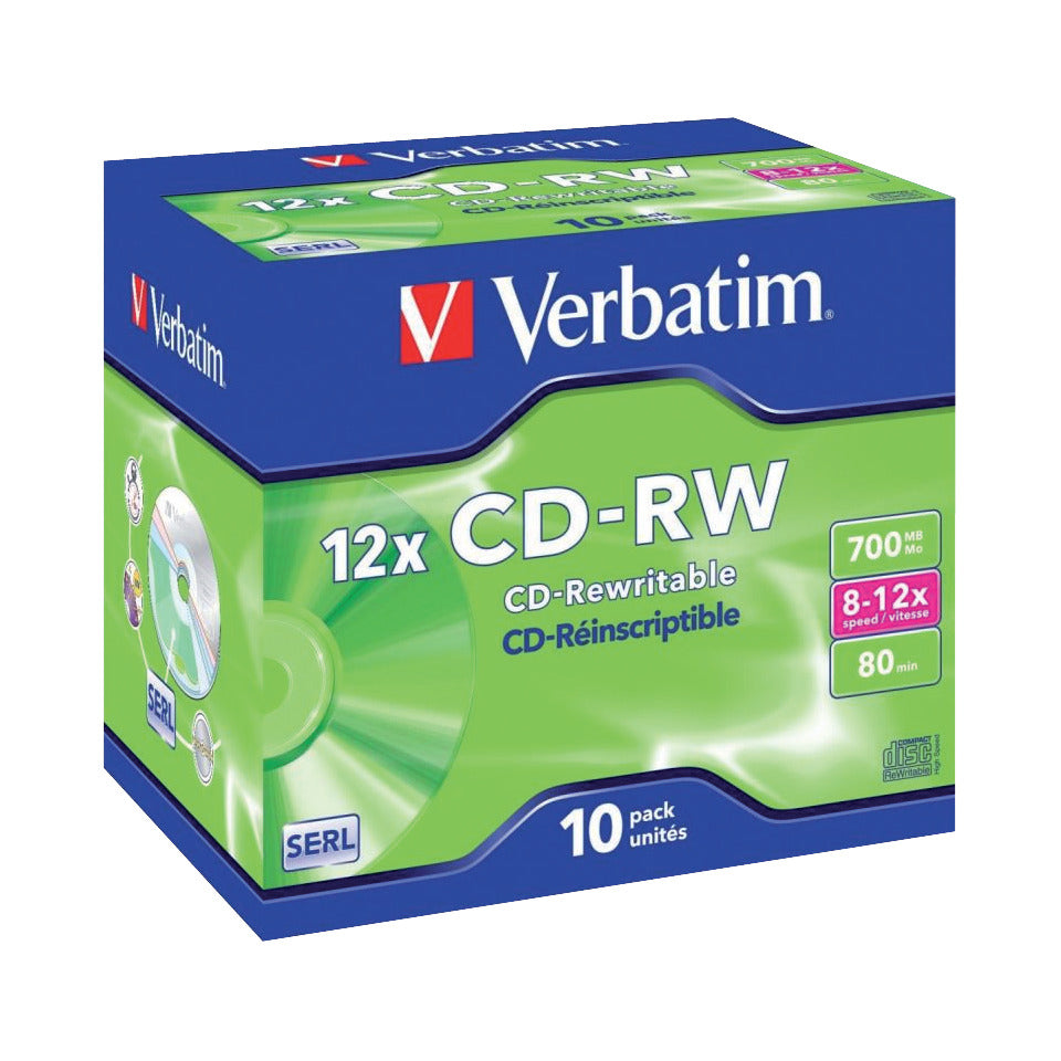 CD-RW Rewritables - 700MB/80Min, 8-12-fach, Jewelcase, 10 Stück VERBATIM VER43148 VERBATIM VER43148 700Mb80Min
