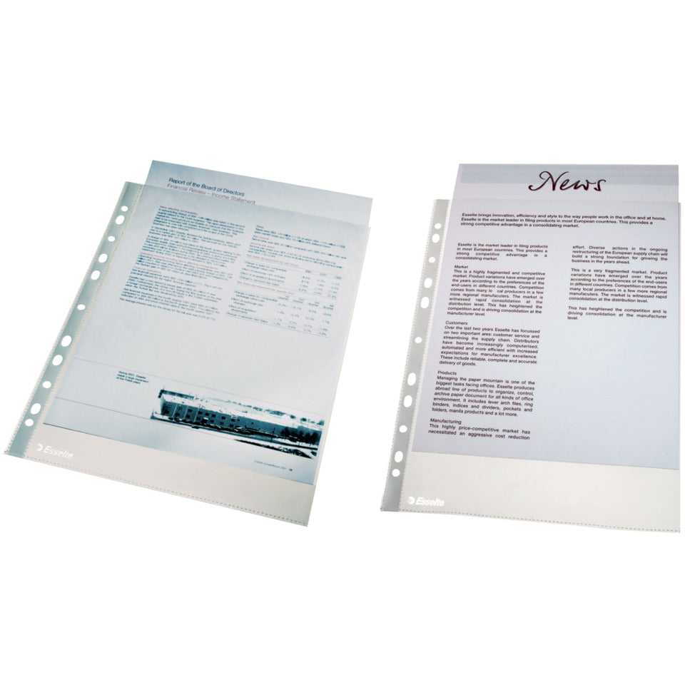 Prospekthülle Standard, A4, PP, dokumentenecht, 100 Stück, glasklar ESSELTE 56066 ESSELTE 56066 0,055mm