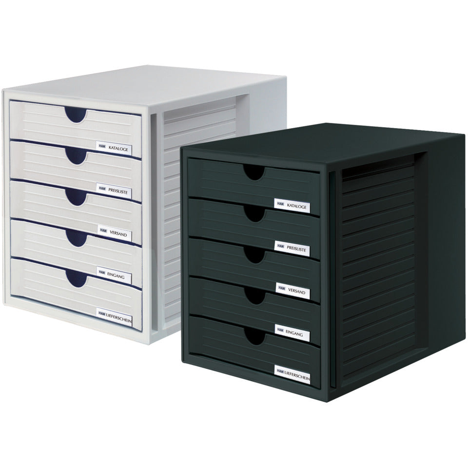 Schubladenbox SYSTEMBOX, DIN A4 und größer, 5 geschlossene Schubladen, schwarz HAN 1450-13D HAN 1450-13 5 geschlossene Schuebe