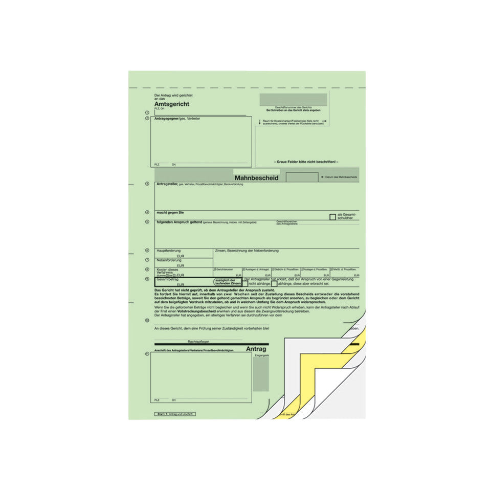 Mahnbescheid, A4, 2x2 Blatt SIGEL MA441