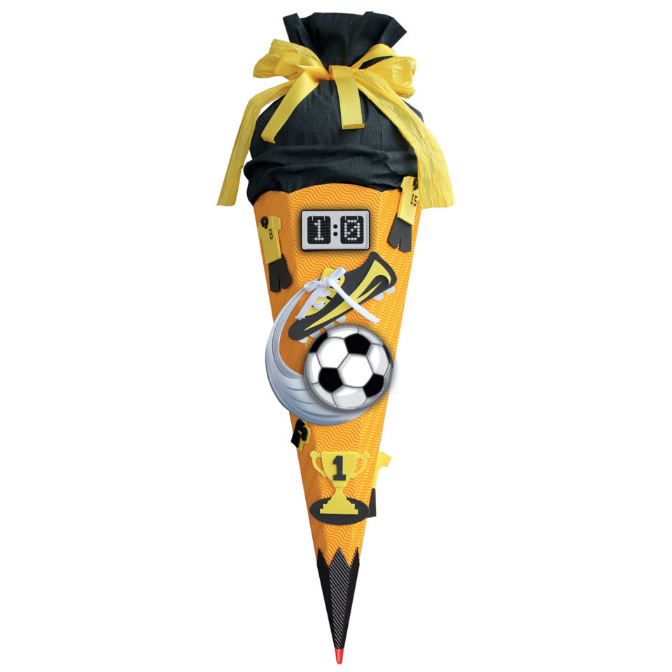 Schultüte, Bastelset Soccer 3D, 68cm, 6-eckig, Kreppverschluss, gelb ROTH 658025 ROTH 658025   68 cm