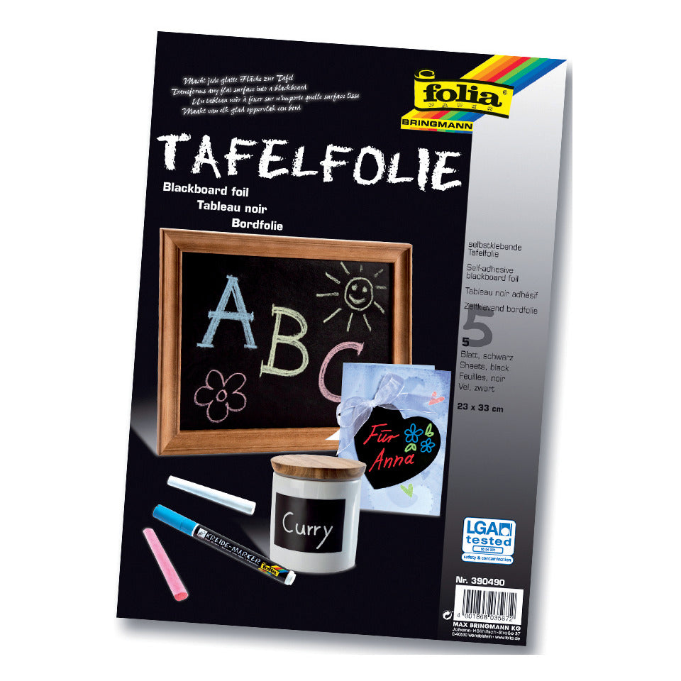 Tafelfolie, 23x33cm, selbstklebend, 5 Stück, schwarz FOLIA 390490 FOLIA 390490  5Bl