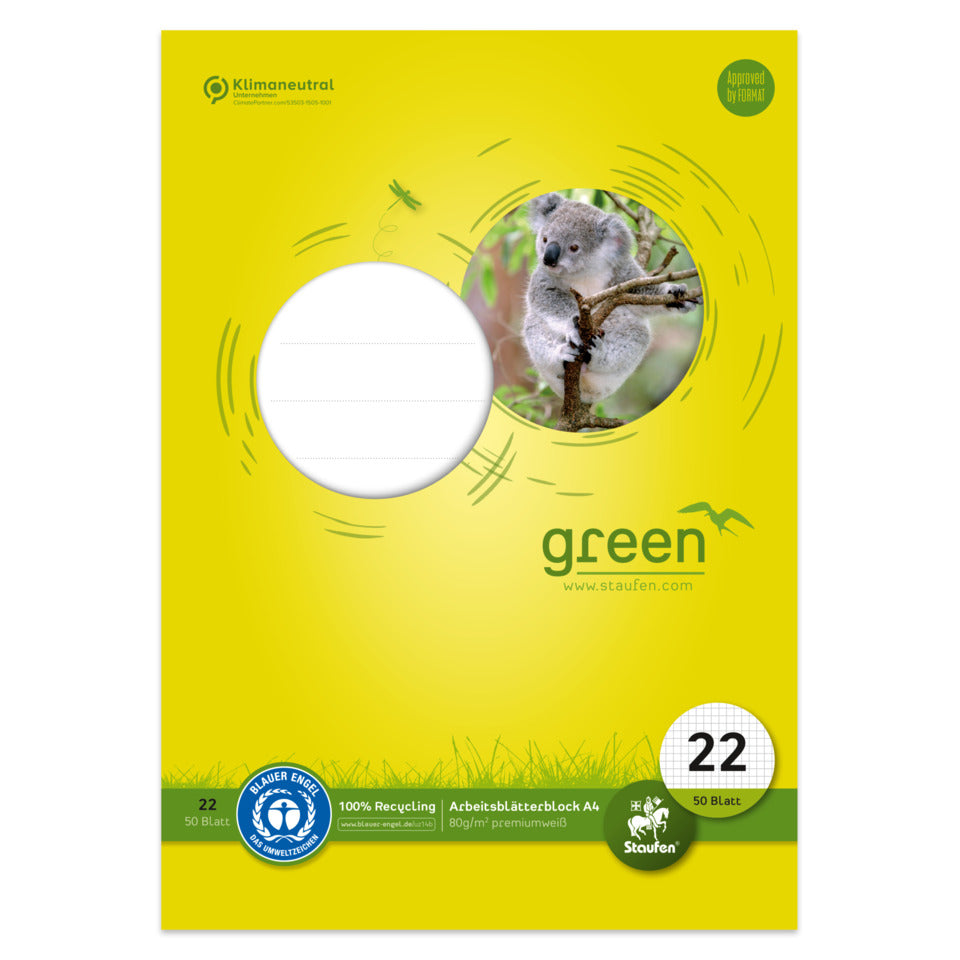 Arbeitsblock, A4, 80g/m², 50 Blatt, Lin.22, kariert ohne Rand STAUFEN GREEN 040745005 STAUFEN GREEN 040745005 80g