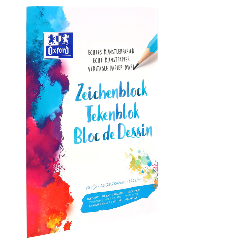Zeichenblock, A3, 120/m², kurze Seiten perforiert, 20 Blatt OXFORD 100050301