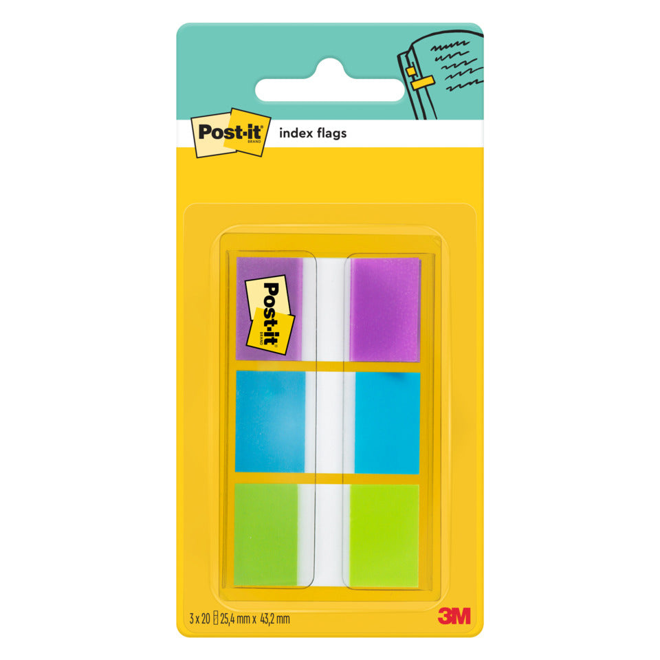 Haftstreifenspender Index Standard, 25,4 x 43,2 mm, lila, blau, grün, 3 x 20 Haftstreifen POST-IT 680PBGEU