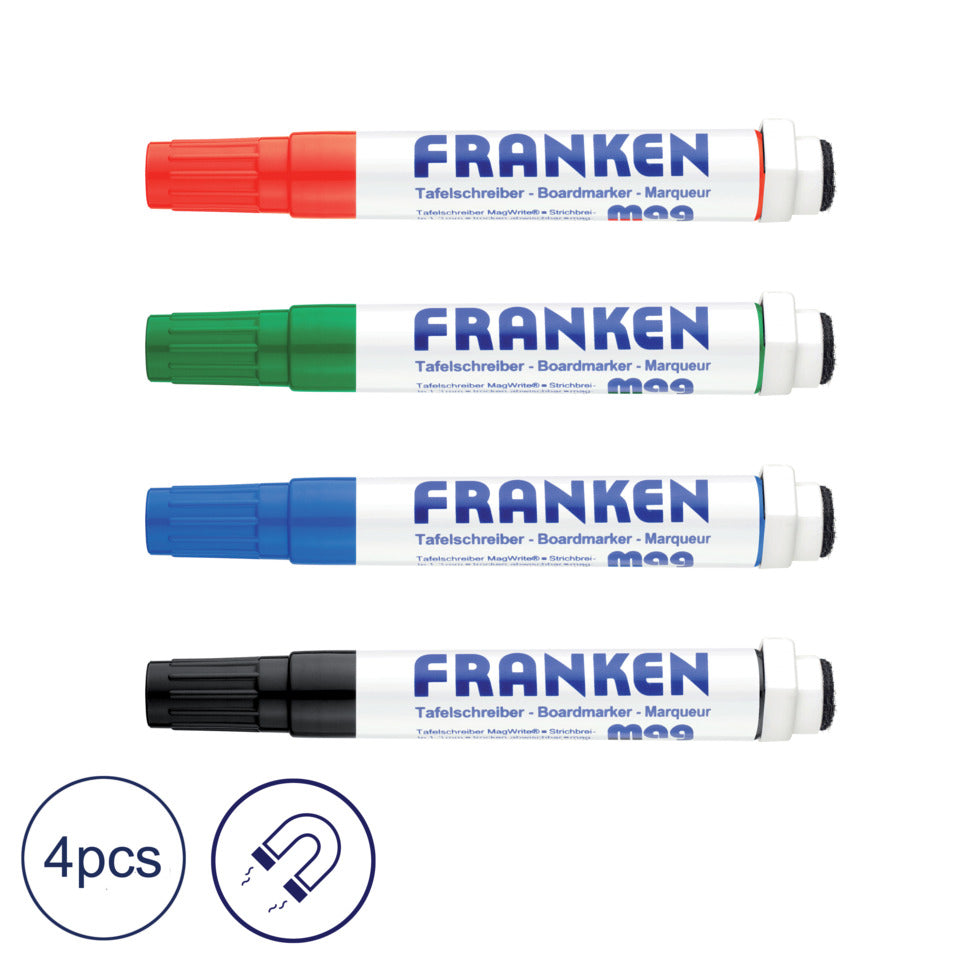 Whiteboardmarker MagWrite, magnetisch, mit Schwamm, Rundspitze, 1-3 mm, 4 Stück, sortiert FRANKEN Z1703 FRANKEN Z1703 KombiMarker