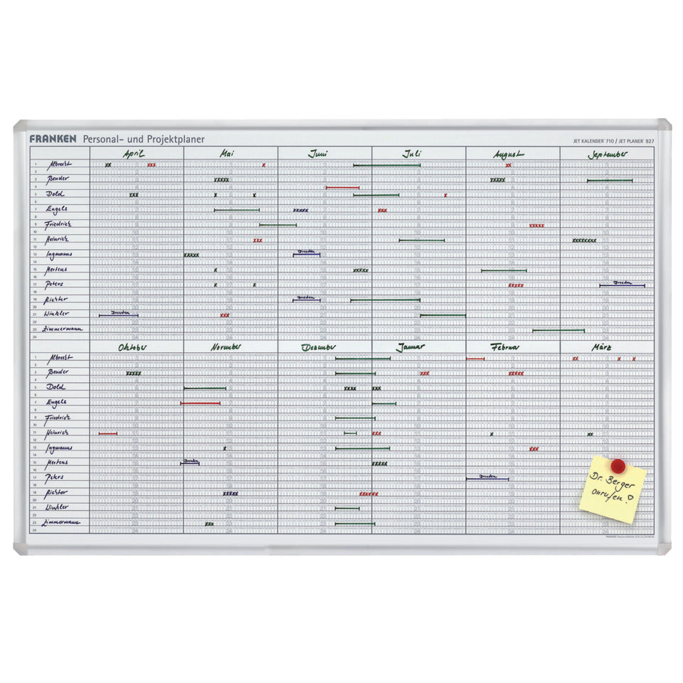 Planungstafel JetKalender, 24 Positionen, 900 x 600 mm, hellgrau FRANKEN JK710