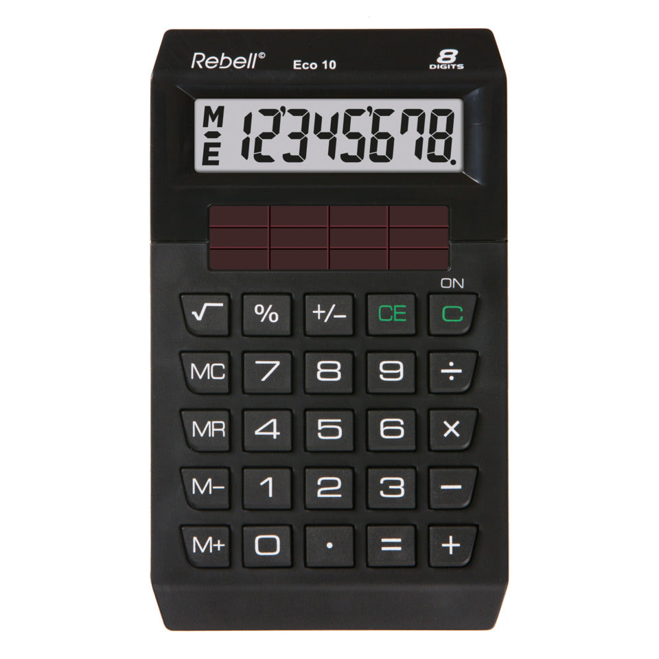 Tischrechner RE-ECO10, Solar, 8-stellig, schwarz REBELL RE-ECO 10 REBELL RE.ECO 10  8stellig 118x70x13mm
