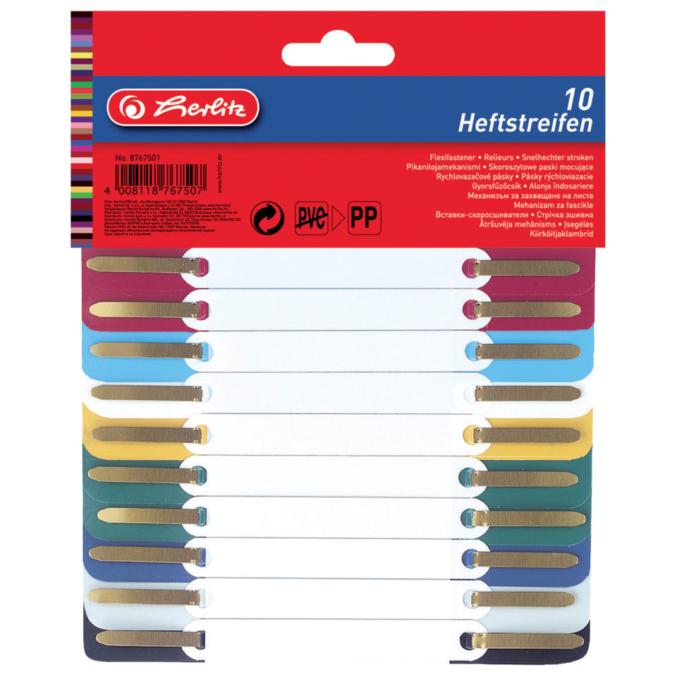 Heftstreifen, 34 x 150 mm, PP, 10 Stück, sortiert HERLITZ 100810120 HERLITZ 100810120 8767501 PP-Folie