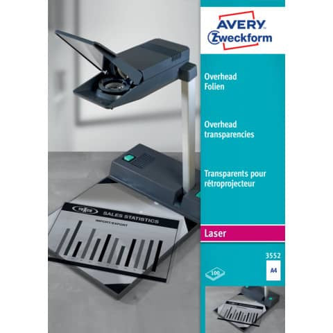 3552 Overhead-Folien - A4, spezialbeschichtet, Stärke 0,10 mm, 100 Blatt