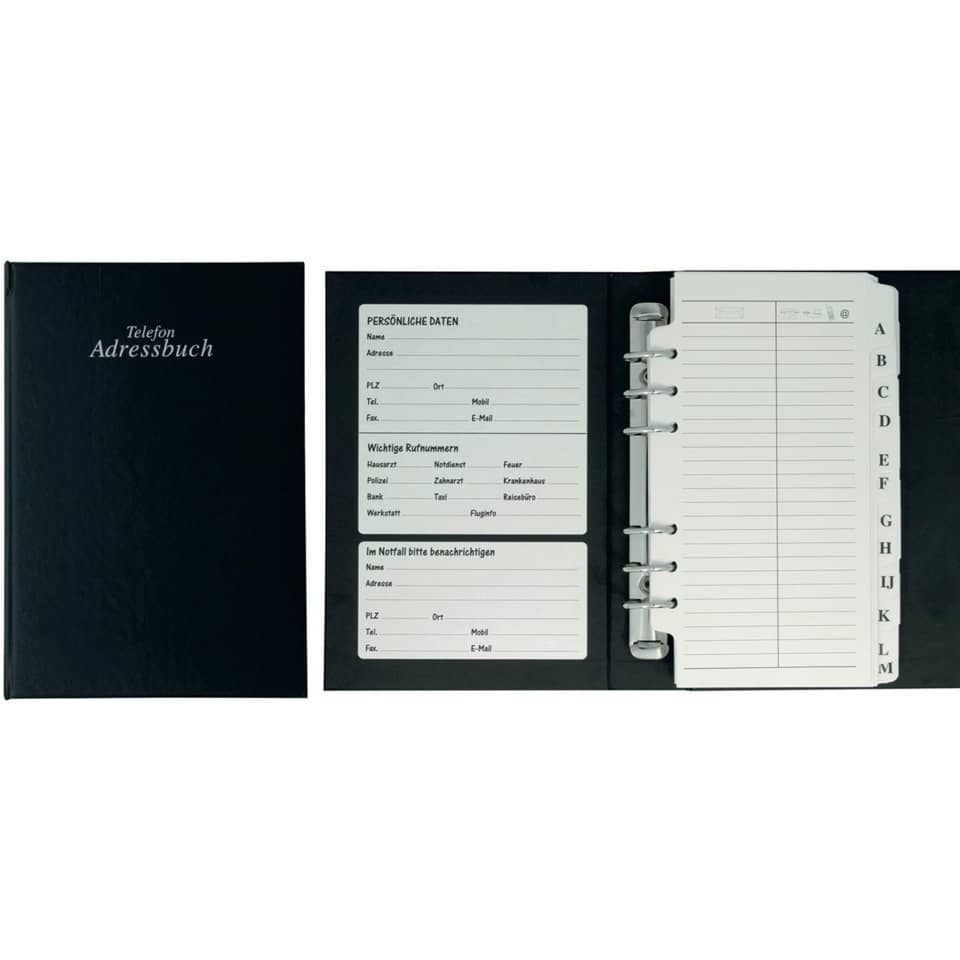 Adress- und Telefonbuch, 15 x 22 cm schwarz STYLEX 46625 STYLEX 46625  18x22cm ca. A5
