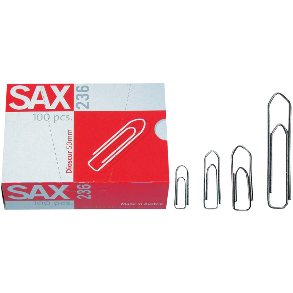 Büroklammern 233, 30 mm, verzinkt, Metalldraht, 100 Stück SAX 1-233-00 SAX 1-233-00 100ST