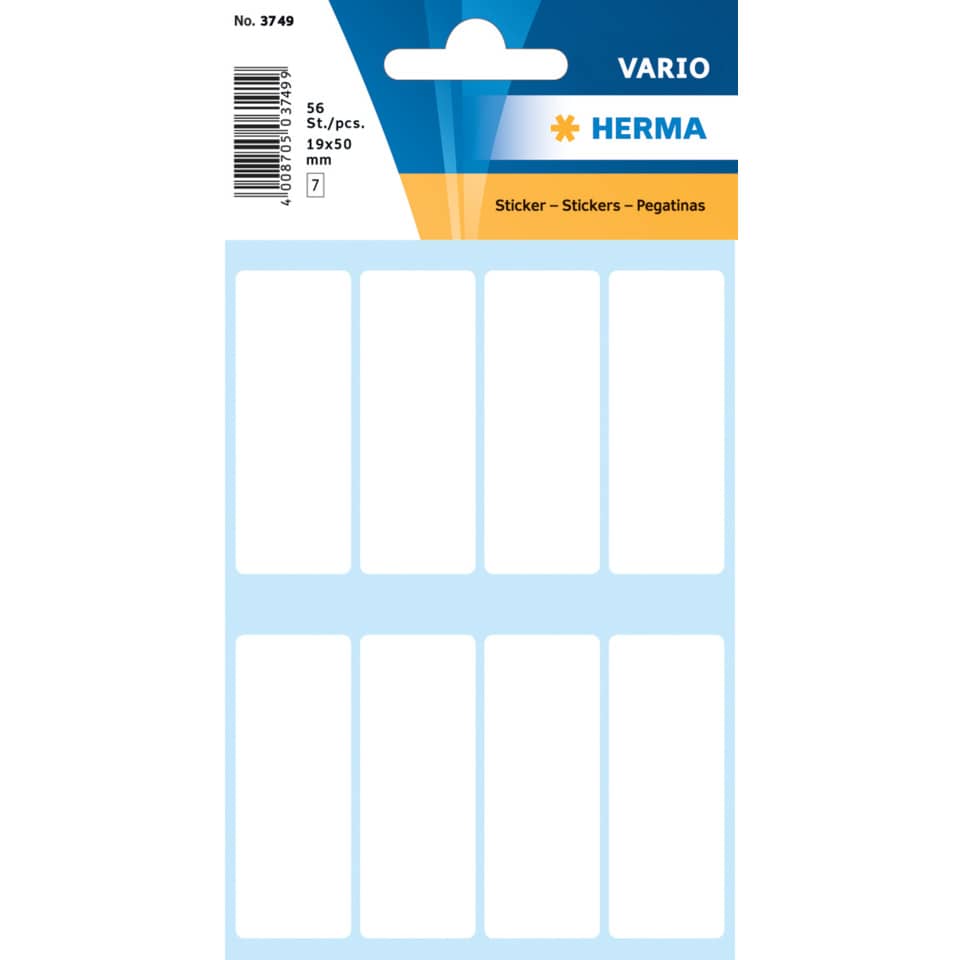 Etiketten permanent, 20x50mm, 56 Stück, weiß HERMA 3749 HERMA 3749 permanent haftend