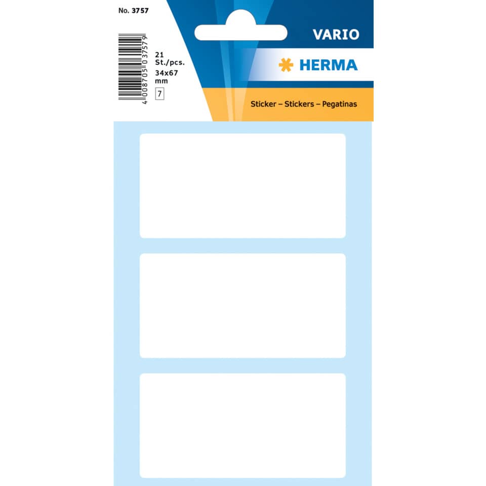Etiketten permanent, 34x67mm, 21 Stück, weiß HERMA 3757 HERMA 3757 permanent haftend