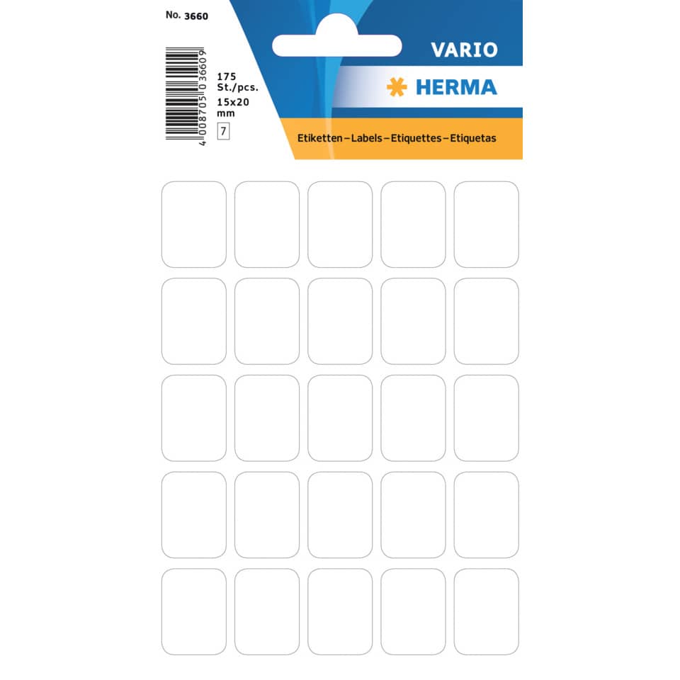 Etiketten permanent, 15x20mm, 175 Stück, weiß HERMA 3660 HERMA 3660 permanent haftend