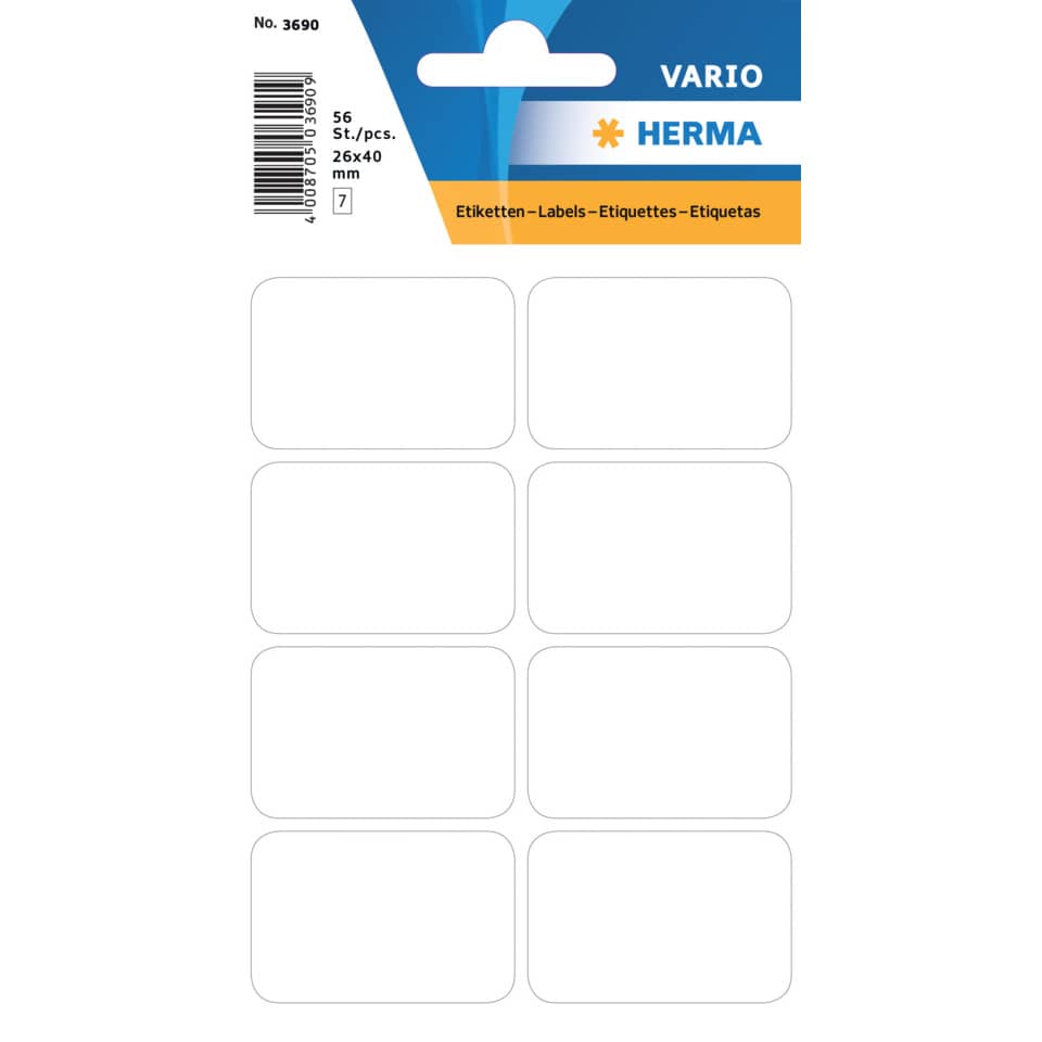 Vielzwecketiketten permanent, 26x40mm, 56 Stück, weiß HERMA 3690