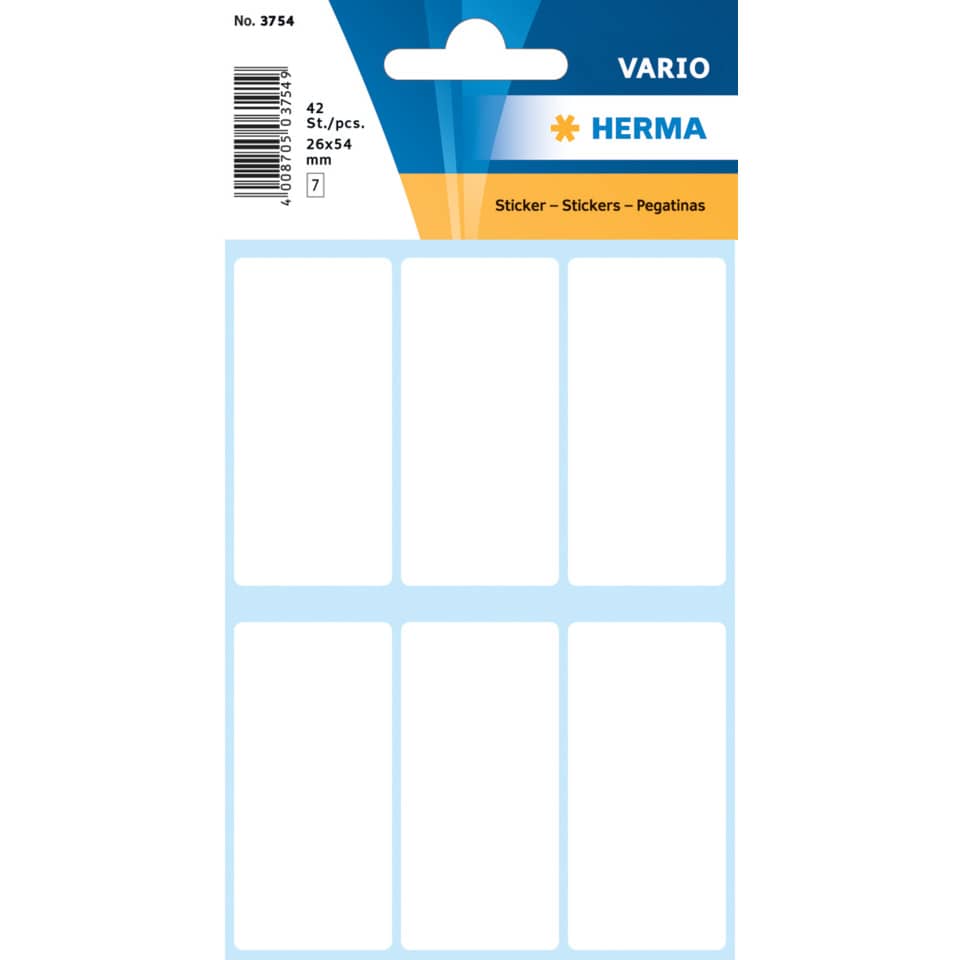 Etiketten permanent, 26x54mm, 42 Stück, weiß HERMA 3754 HERMA 3754 permanent haftend
