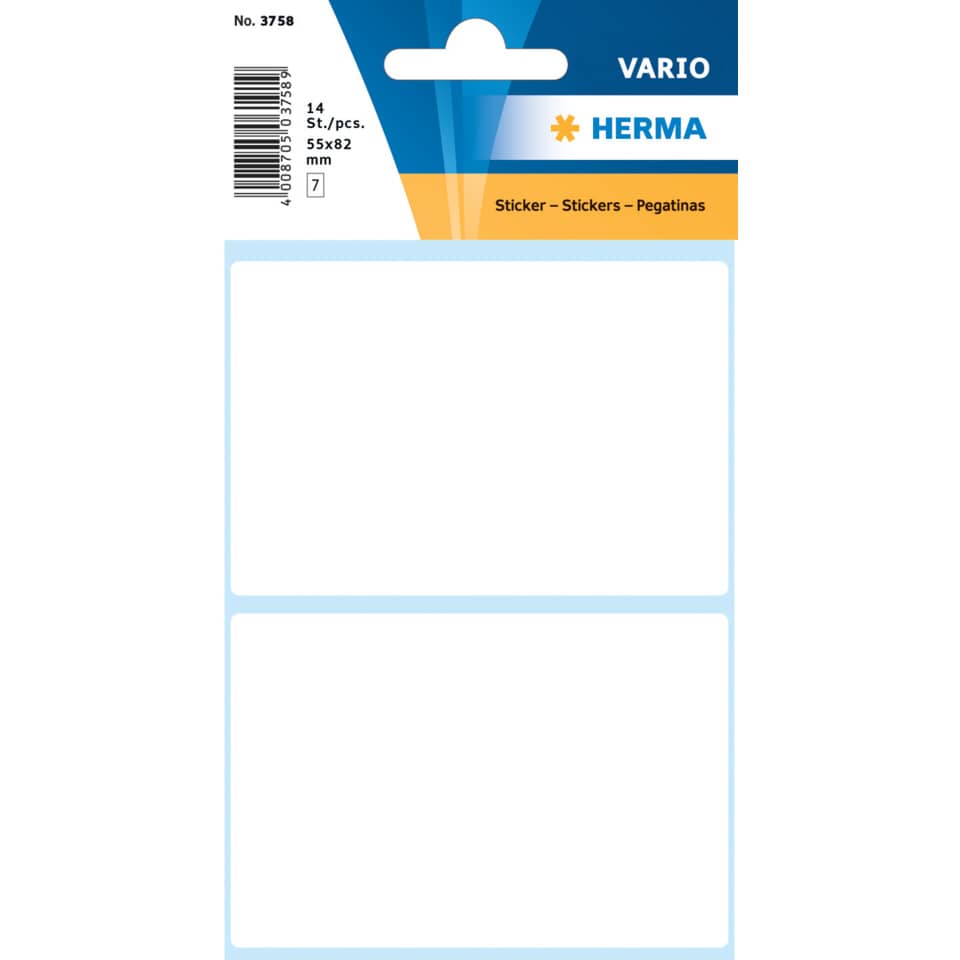 Etiketten permanent, 55x82mm, 14 Stück, weiß HERMA 3758 HERMA 3758 permanent haftend