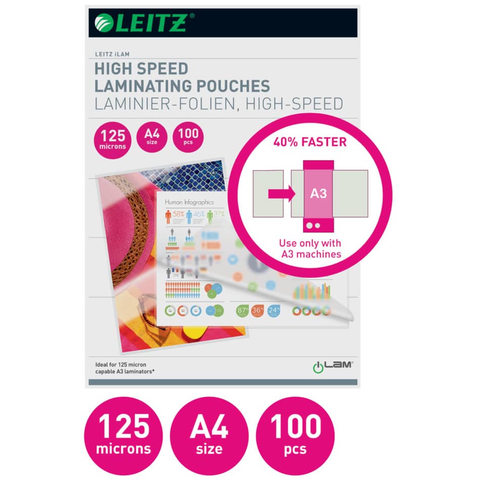Laminierhülle Speed, A4, 125 µm, glänzend, 100 Stück LEITZ 7430-00-02