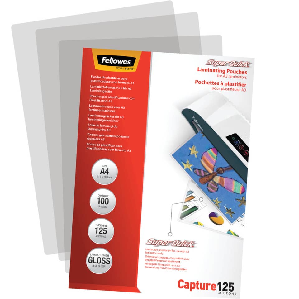 Laminierhülle SuperQuick(TM), A4, 216 x 306 mm, 125 µm, glänzend, 100 Stück FELLOWES 5440101 FELLOWES 5440101 SQ